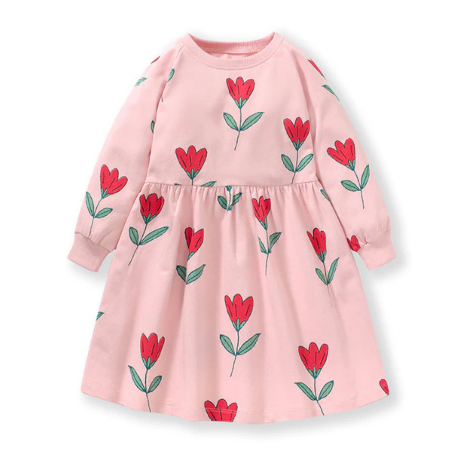 pink tulips long sleeve dress