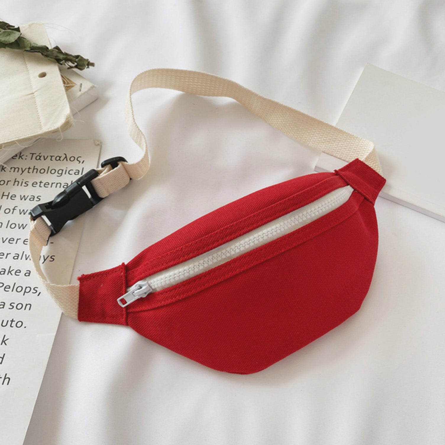 red canvas fanny pack
