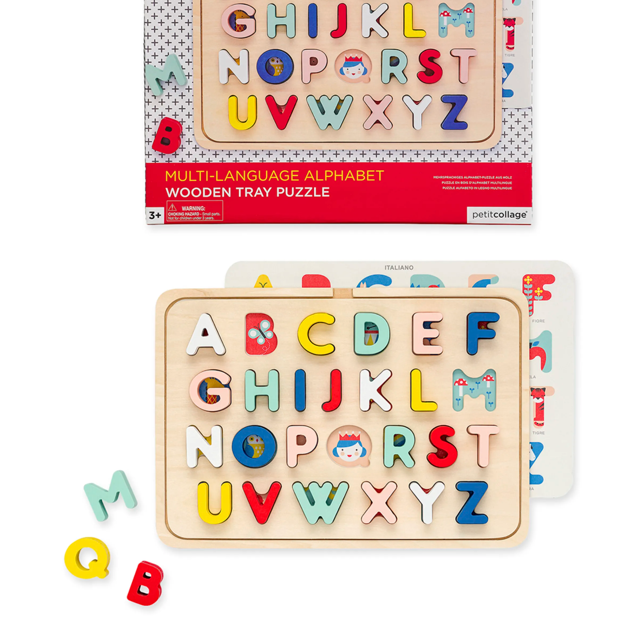 multiple language alphabet wooden tray puzzle